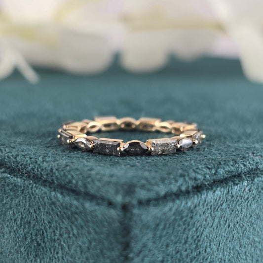 Boldly Unique Salt & Pepper Diamond Band – Marquise & Baguette