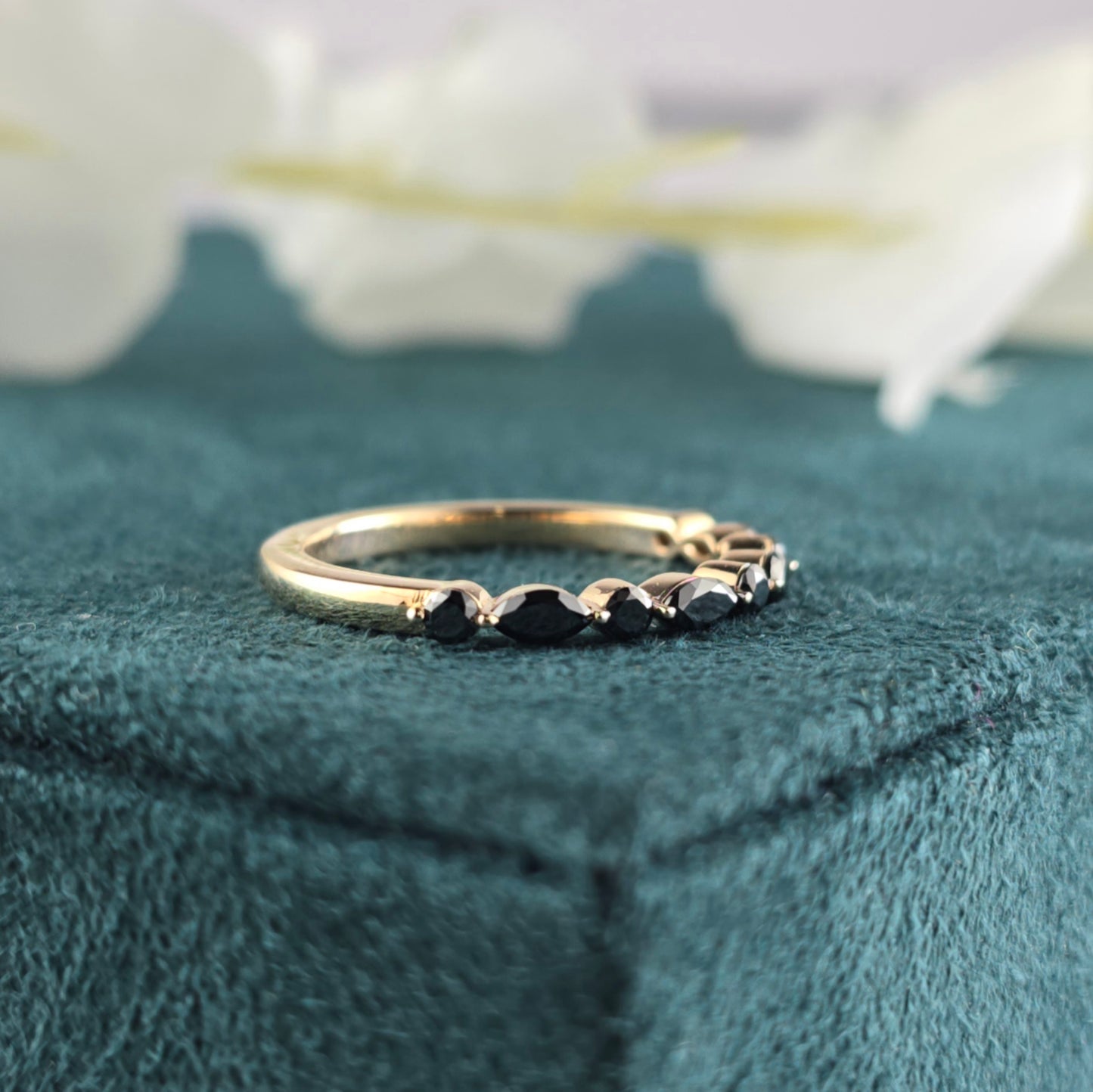 Sleek & Striking Black Diamond Band – Marquise + Round Sparkle