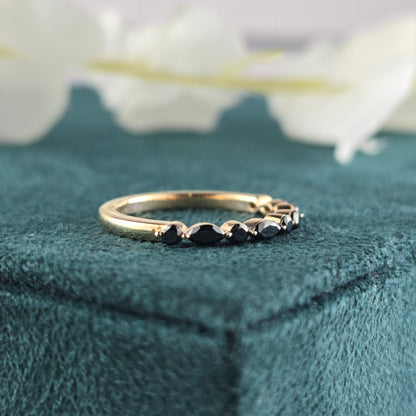 Sleek & Striking Black Diamond Band – Marquise + Round Sparkle