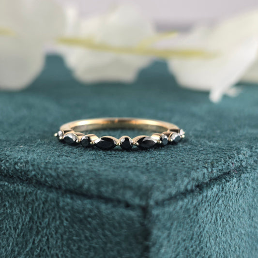 Sleek & Striking Black Diamond Band – Marquise + Round Sparkle
