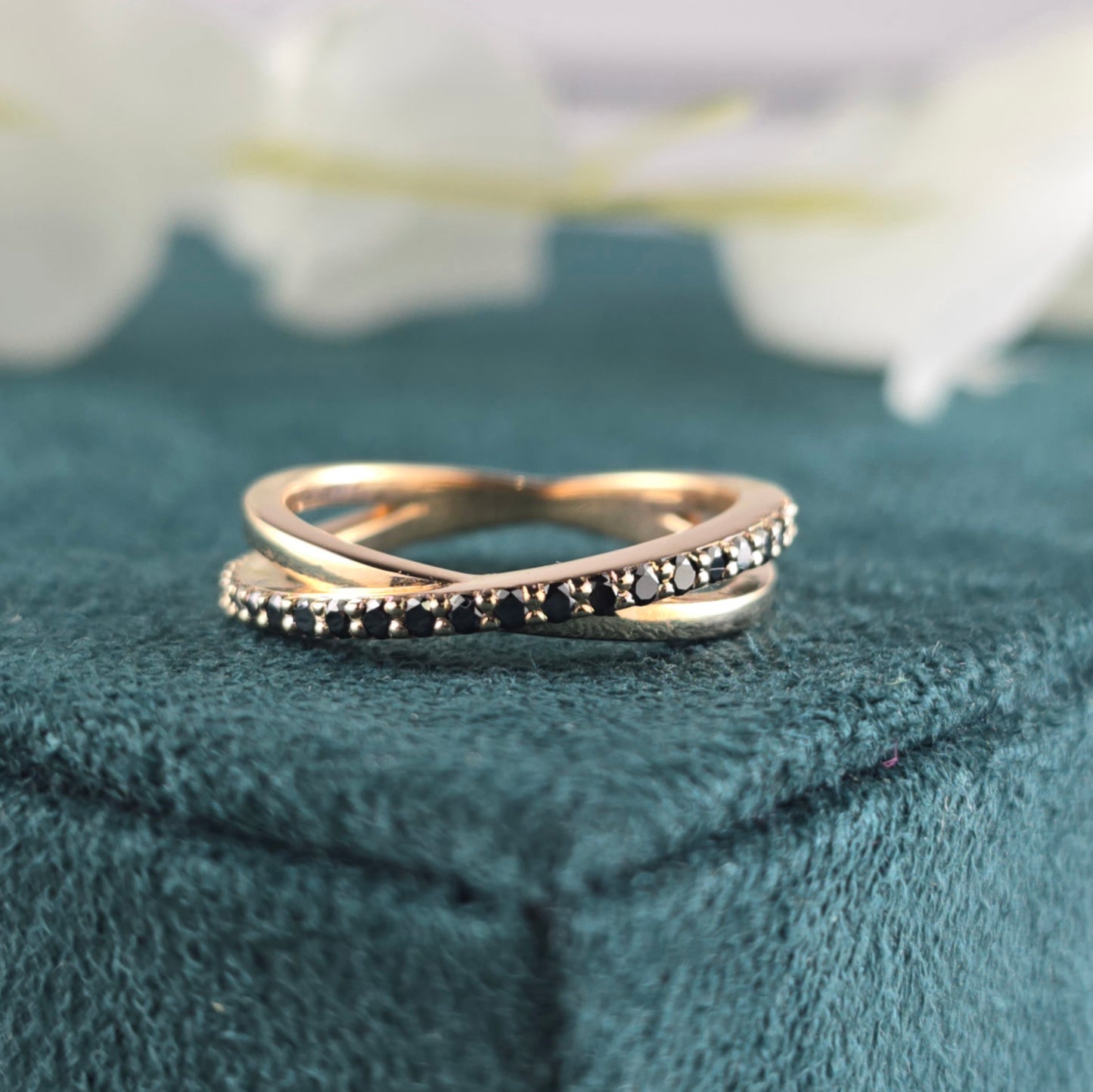 Black-Tie Minimalism: Round Black Diamond Band for Her