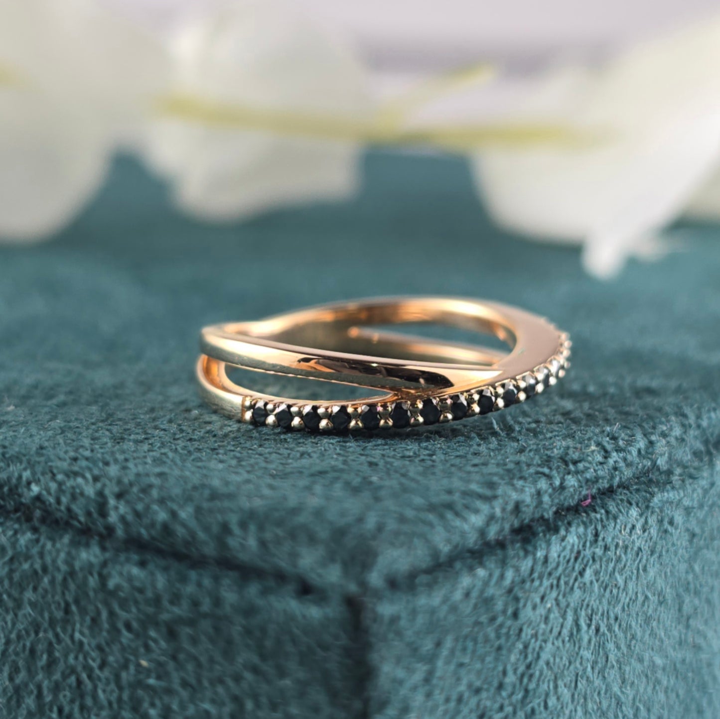 Black-Tie Minimalism: Round Black Diamond Band for Her