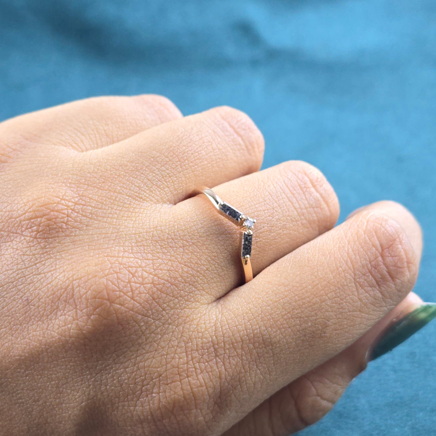 Edgy Elegance: Round and Baguette Salt and Pepper Diamond Band