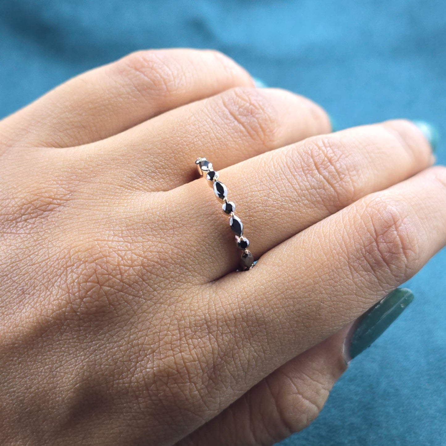 Sleek & Striking Black Diamond Band – Marquise + Round Sparkle