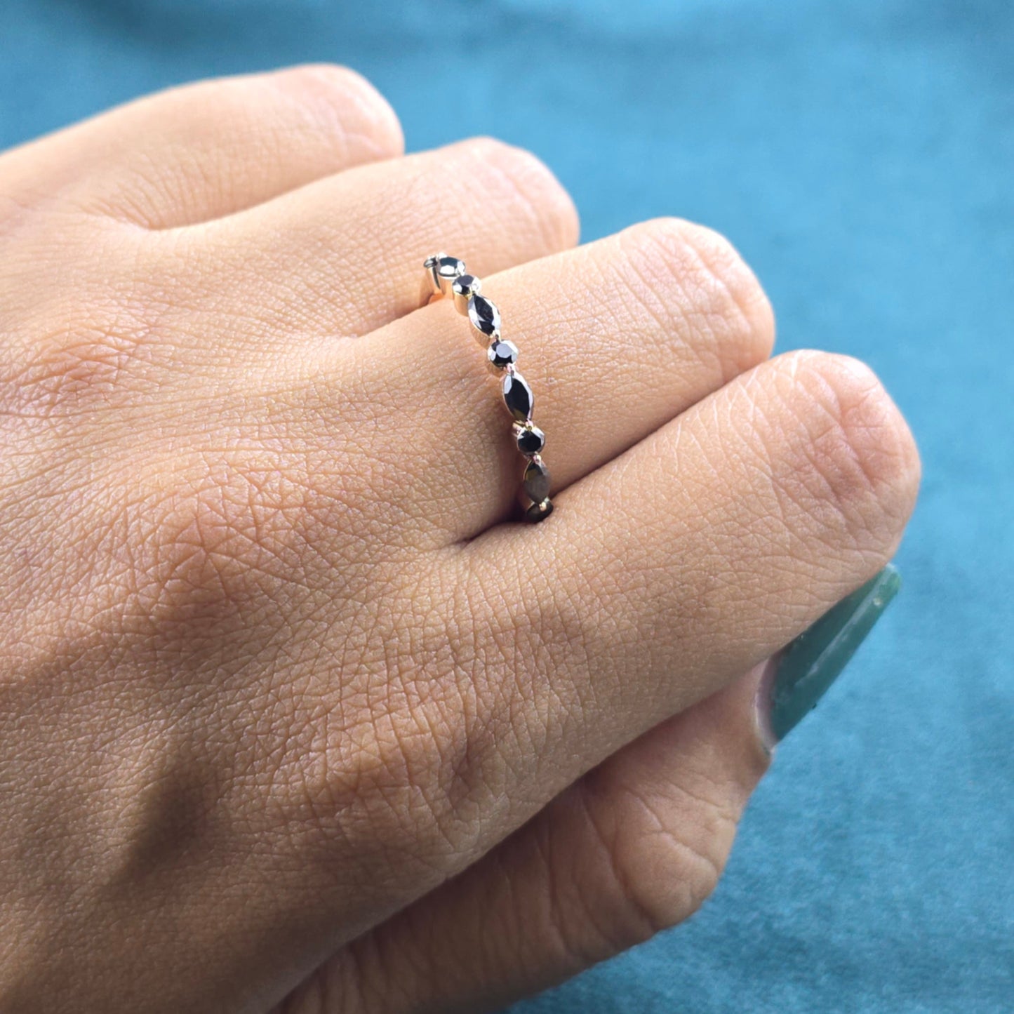 Sleek & Striking Black Diamond Band – Marquise + Round Sparkle