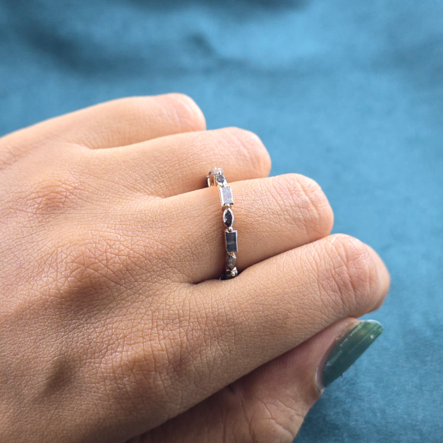 Boldly Unique Salt & Pepper Diamond Band – Marquise & Baguette