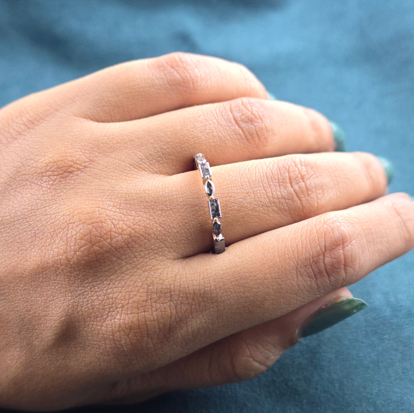 Boldly Unique Salt & Pepper Diamond Band – Marquise & Baguette