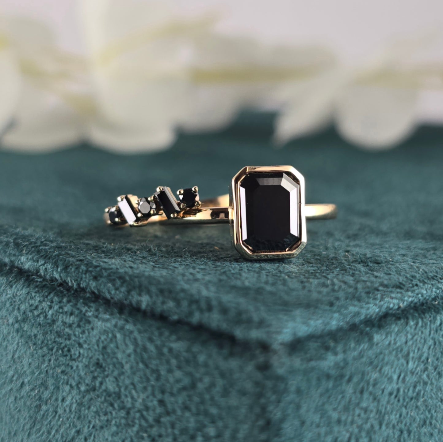 Make a Bold Promise with Our Emerald & Bauguette Black Diamond Ring