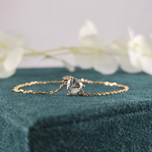 Heart Shaped Diamond Bracelet | Dainty Gold Chain Jewelry | Minimalist Everyday Bracelet | Handmade Gift for Her