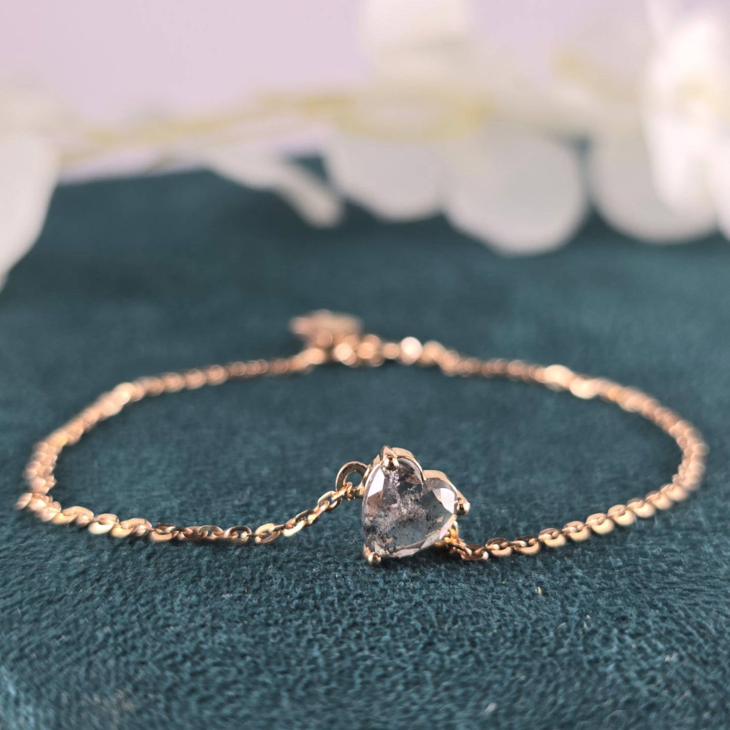 Heart Shaped Diamond Bracelet | Dainty Gold Chain Jewelry | Minimalist Everyday Bracelet | Handmade Gift for Her
