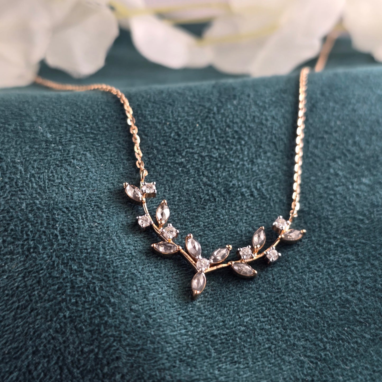 Art Deco Inspired Diamond Necklace Leaf & Vine Design in Gold - Statement Jewelry Gift
