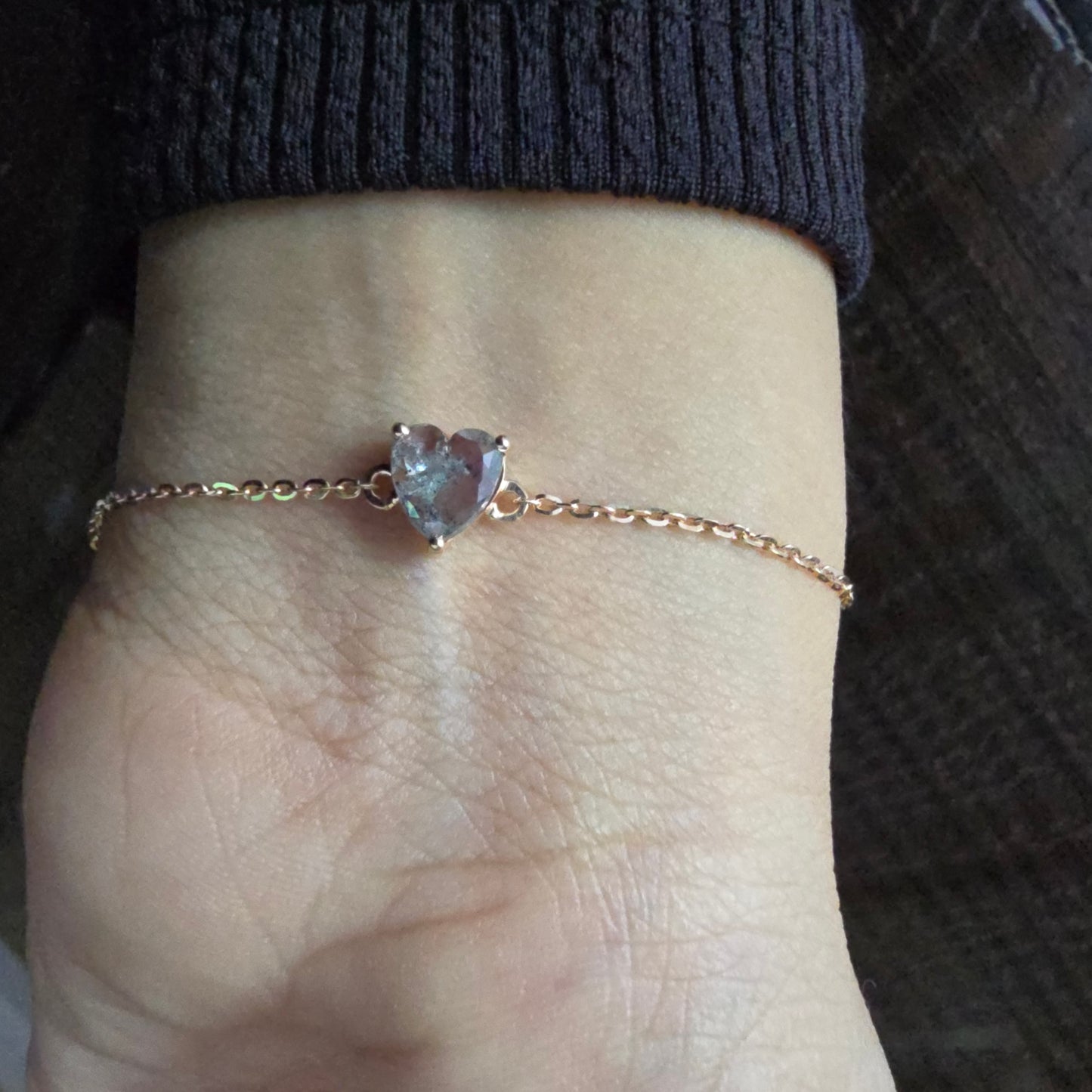 Heart Shaped Diamond Bracelet | Dainty Gold Chain Jewelry | Minimalist Everyday Bracelet | Handmade Gift for Her