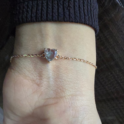 Heart Shaped Diamond Bracelet | Dainty Gold Chain Jewelry | Minimalist Everyday Bracelet | Handmade Gift for Her