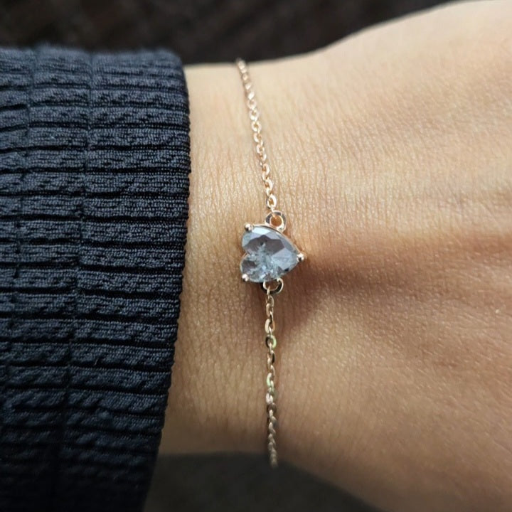 Heart Shaped Diamond Bracelet | Dainty Gold Chain Jewelry | Minimalist Everyday Bracelet | Handmade Gift for Her