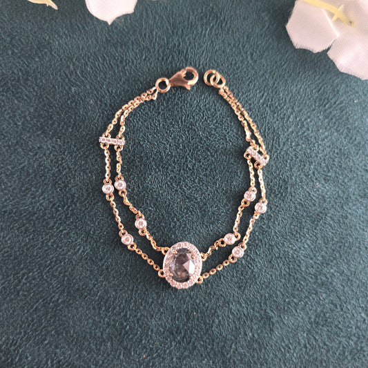 Double Chain Oval Cut Diamond Bracelet | 10K Gold Plated | Dainty Jewelry Gift for Women
