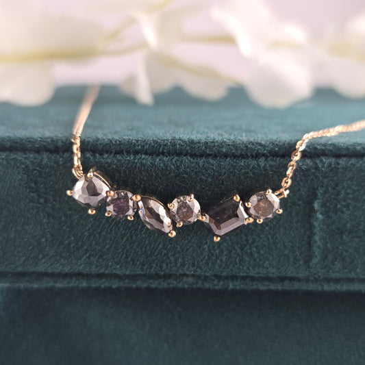 3.90 CT | Salt and Pepper Diamond Necklace | Multi Shape Gold Pendant | Handmade Minimalist Jewelry | Gift for Her