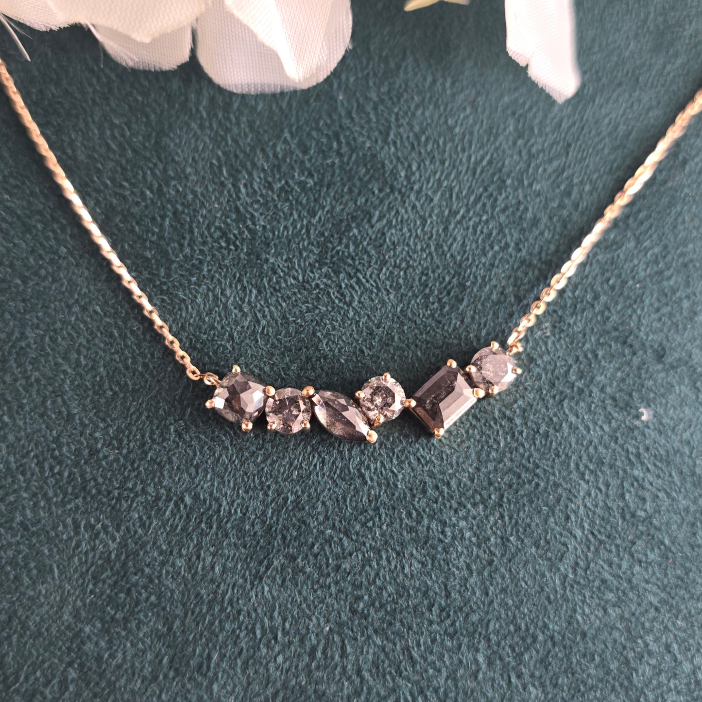 3.90 CT | Salt and Pepper Diamond Necklace | Multi Shape Gold Pendant | Handmade Minimalist Jewelry | Gift for Her