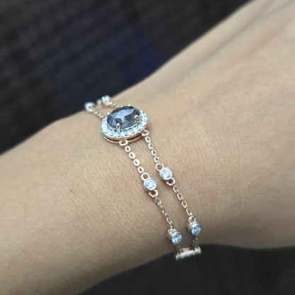 Double Chain Oval Cut Diamond Bracelet | 10K Gold Plated | Dainty Jewelry Gift for Women