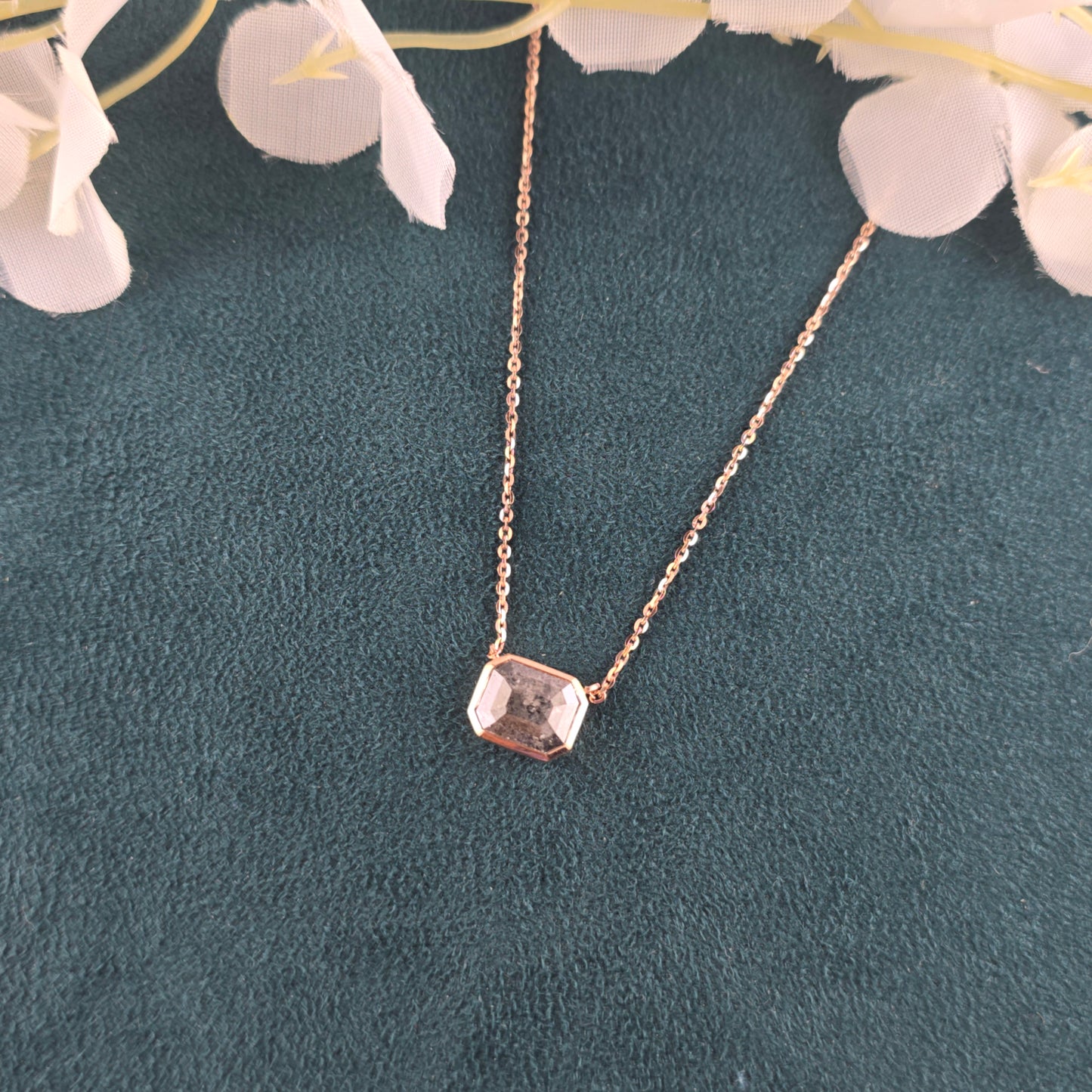 Rose Gold Emrald Diamond Necklace – Minimalist Everyday Elegance