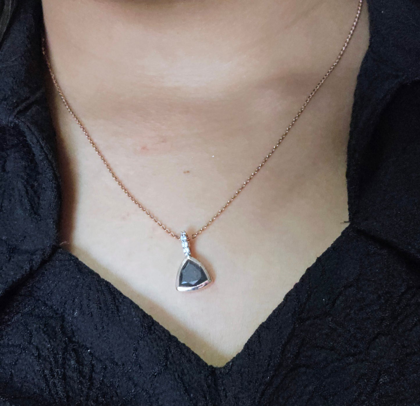 Salt and pepper Diamond Pendant Necklace in Rose Gold – Bold & Elegant
