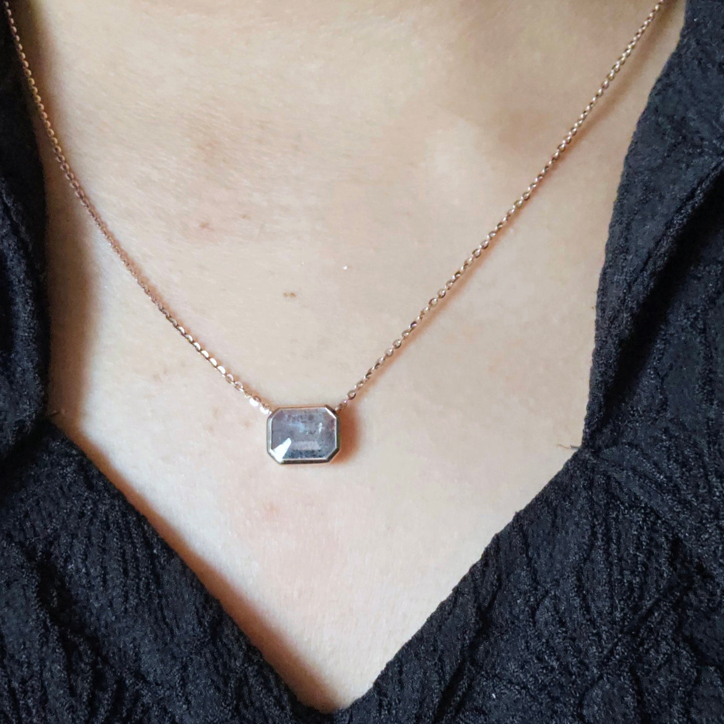 Rose Gold Emrald Diamond Necklace – Minimalist Everyday Elegance