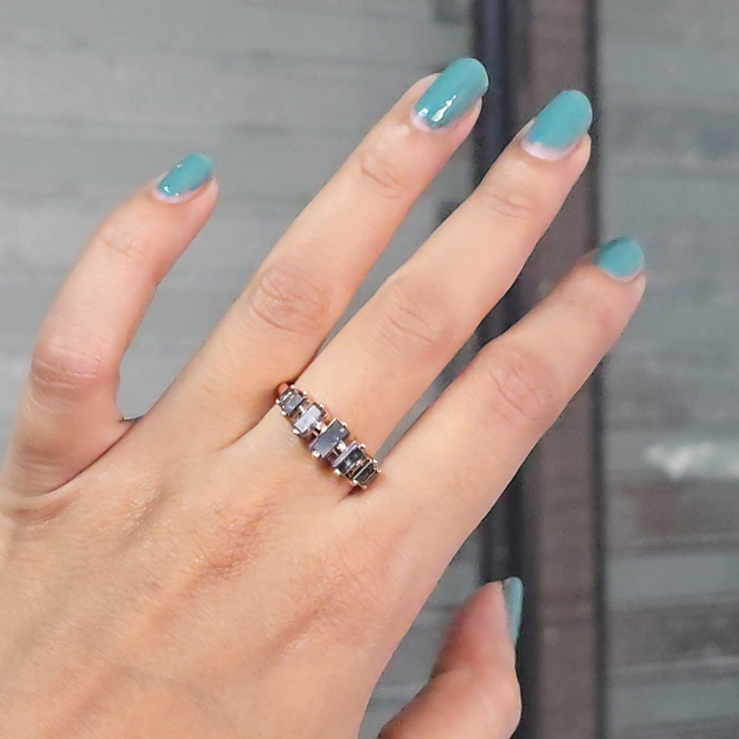 Salt and Pepper Baguette Diamond Ring in 10K Gold Minimalist Jewellery