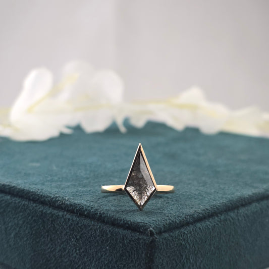 Kite Shaped Salt and Pepper Diamond Ring in 10K Rose Gold