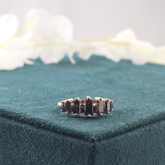 Salt and Pepper Baguette Diamond Ring in 10K Gold Minimalist Jewellery