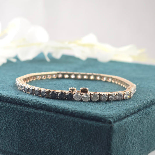 Salt and Pepper Round White to Grey Diamond Tennis Bracelet in Gold