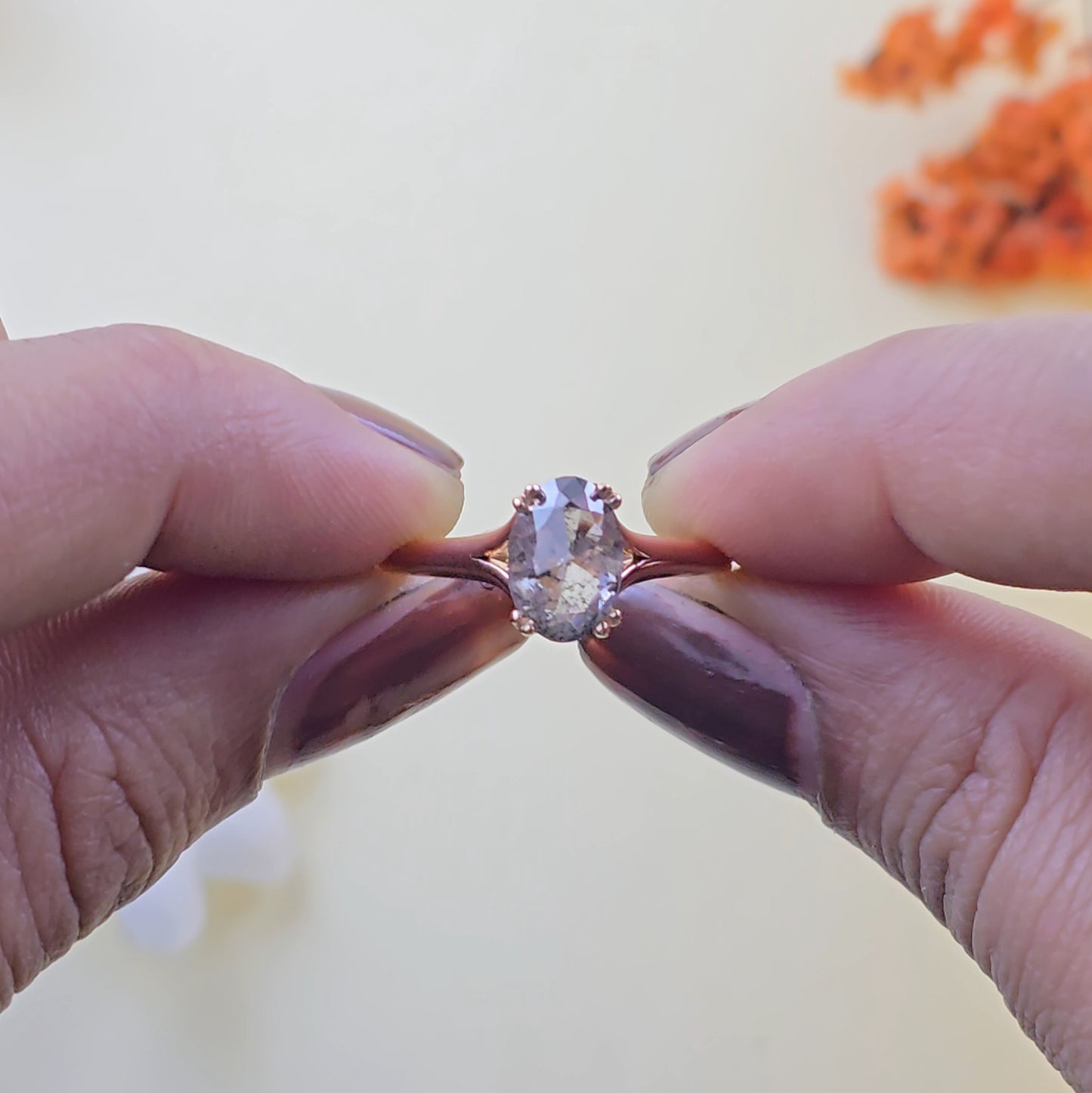 Oval Salt and Pepper Diamond Ring in 10K Gold – Unique Jewellery