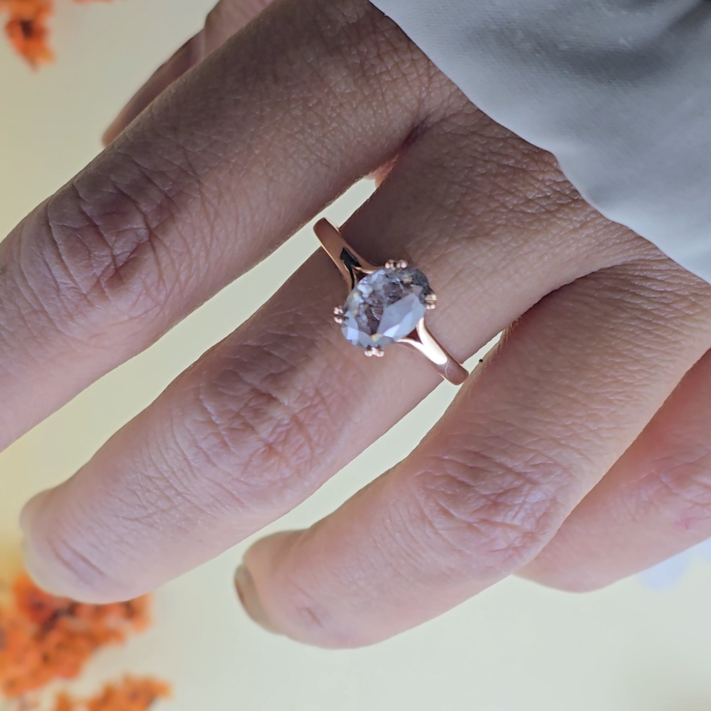 Oval Salt and Pepper Diamond Ring in 10K Gold – Unique Jewellery
