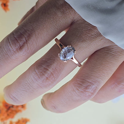 Oval Salt and Pepper Diamond Ring in 10K Gold – Unique Jewellery