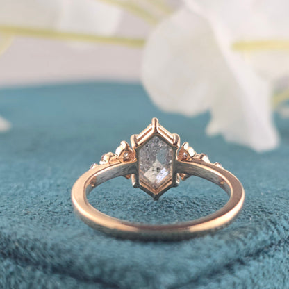 Salt and Pepper Hexagon Diamond Engagement Ring in Gold