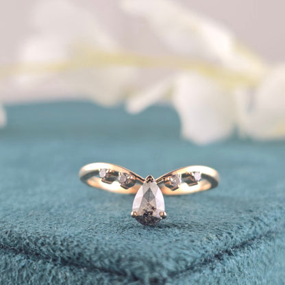 Salt and Pepper Pear and Round Diamond Engagement Ring in Gold