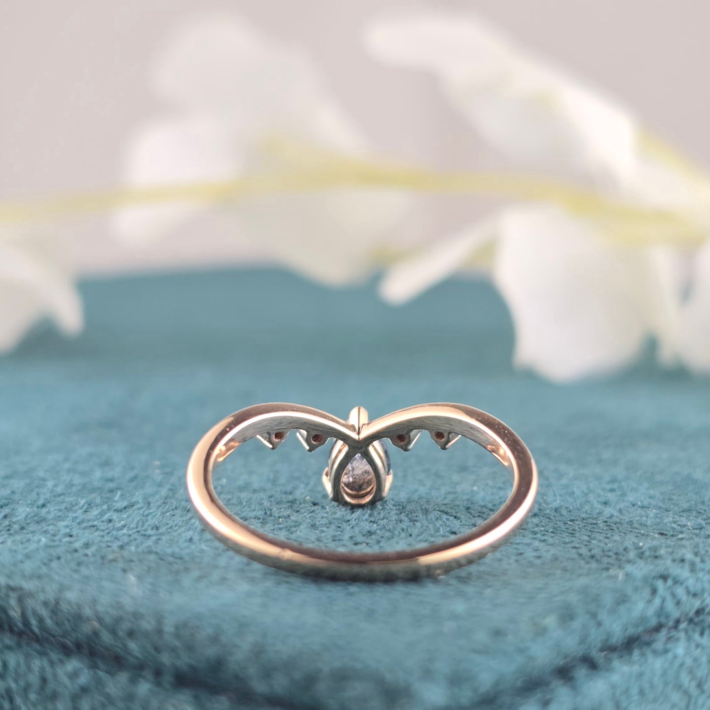 Salt and Pepper Pear and Round Diamond Engagement Ring in Gold