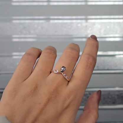 Salt and Pepper Pear and Round Diamond Engagement Ring in Gold