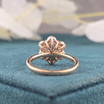 1.20CT Hexagon Diamond Ring, 0.36ct Marquise Side Stone Ring, Unique Hexagon Engagement Ring