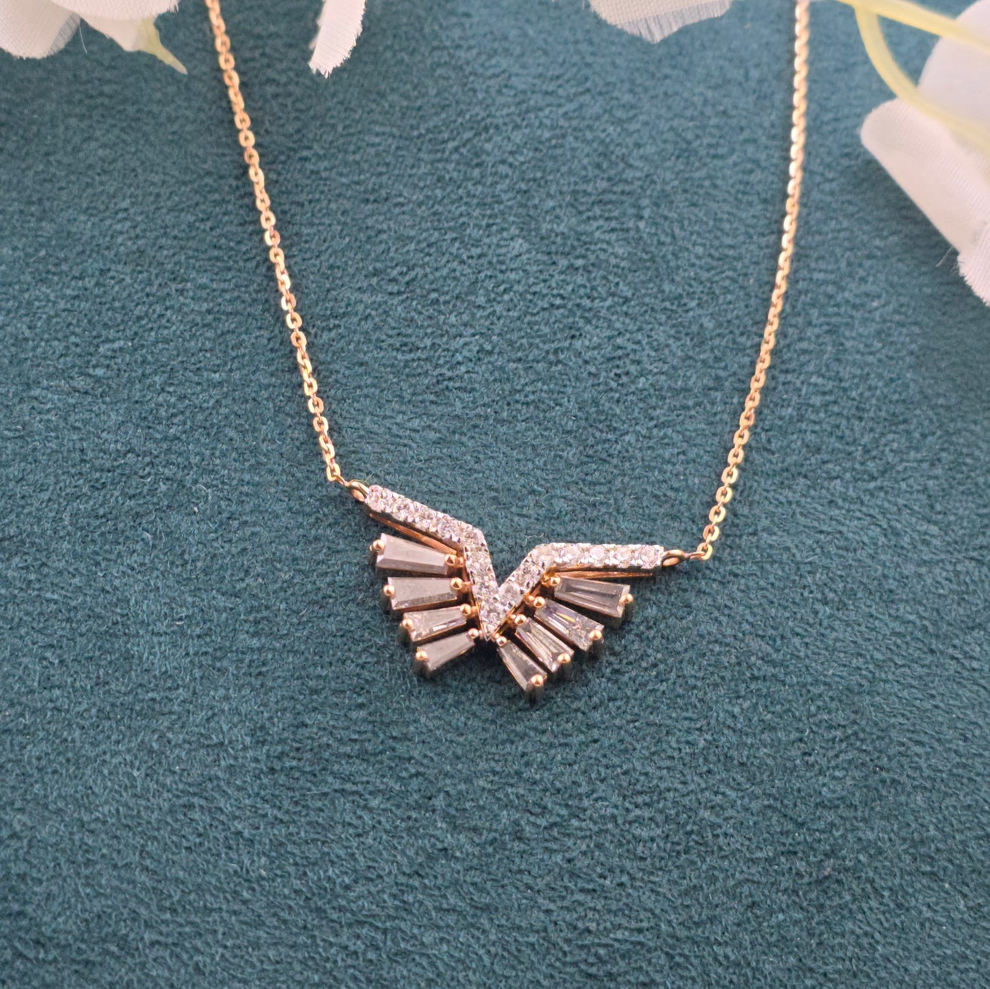 1.54CT Tapered Baguette Diamond Necklace, 0.79CT White Diamond V Pendant