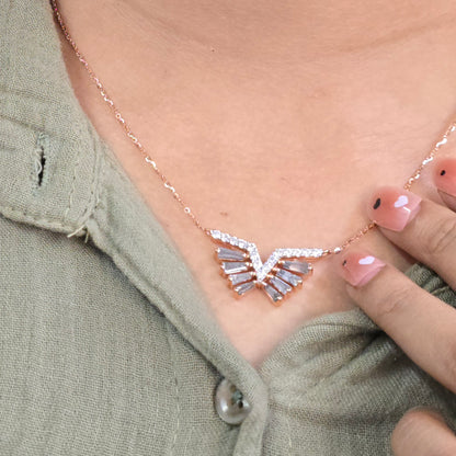 1.54CT Tapered Baguette Diamond Necklace, 0.79CT White Diamond V Pendant