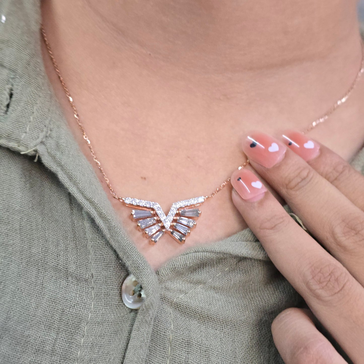 1.54CT Tapered Baguette Diamond Necklace, 0.79CT White Diamond V Pendant