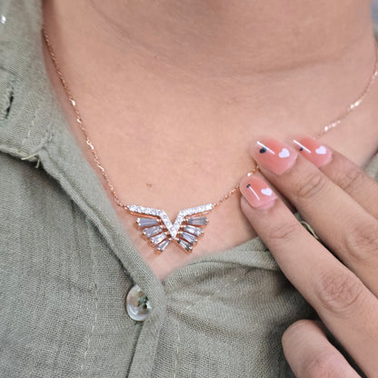 1.54CT Tapered Baguette Diamond Necklace, 0.79CT White Diamond V Pendant