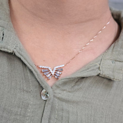 1.54CT Tapered Baguette Diamond Necklace, 0.79CT White Diamond V Pendant