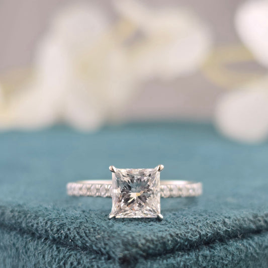 1.20ct Princess Diamond Ring GIA Certified, 18K White Gold Engagement Ring, 0.33ct Round Accent Diamonds, Classic Bridal Ring