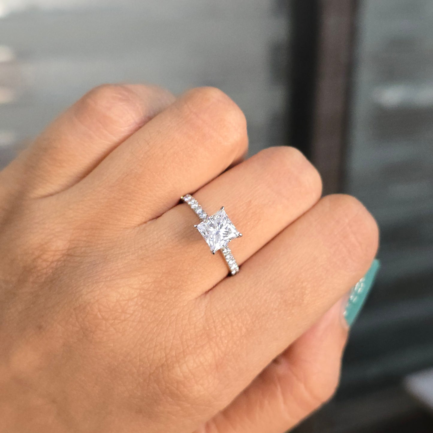 1.20ct Princess Diamond Ring GIA Certified, 18K White Gold Engagement Ring, 0.33ct Round Accent Diamonds, Classic Bridal Ring