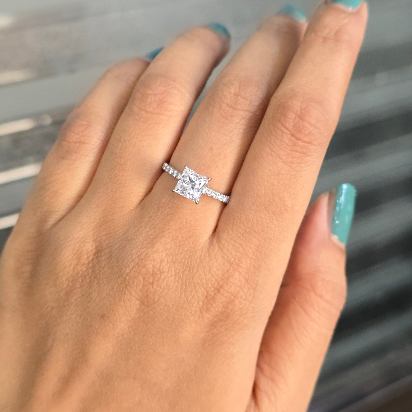 1.20ct Princess Diamond Ring GIA Certified, 18K White Gold Engagement Ring, 0.33ct Round Accent Diamonds, Classic Bridal Ring