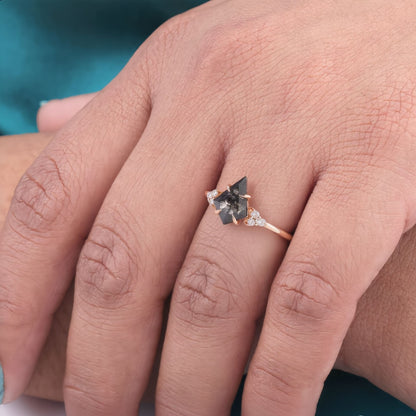 Kite Salt and Pepper Diamond Ring Rose Gold | Unique Engagement Ring | Geometric Diamond Ring | Alternative Bridal Ring