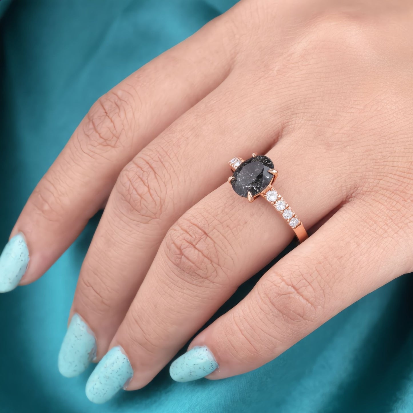 Oval Salt and Pepper Diamond Ring Rose Gold | Unique Engagement Ring | Minimalist Diamond Ring | Alternative Bridal Ring