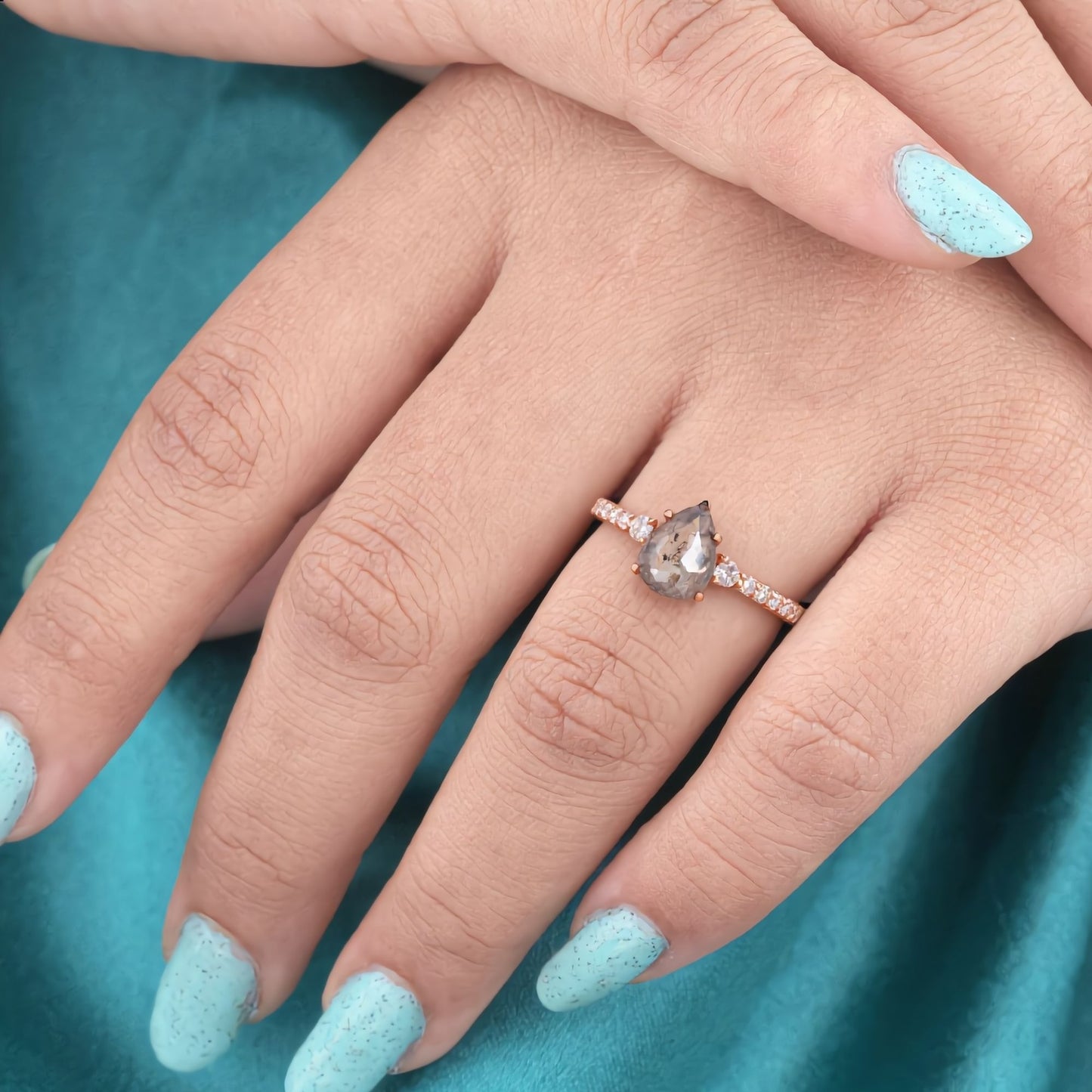 Pear Salt and Pepper Diamond Ring | Unique Engagement Ring | Statement Diamond Ring | Alternative Bridal Ring