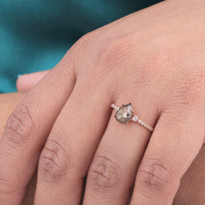 Pear Salt and Pepper Diamond Ring | Unique Engagement Ring | Statement Diamond Ring | Alternative Bridal Ring