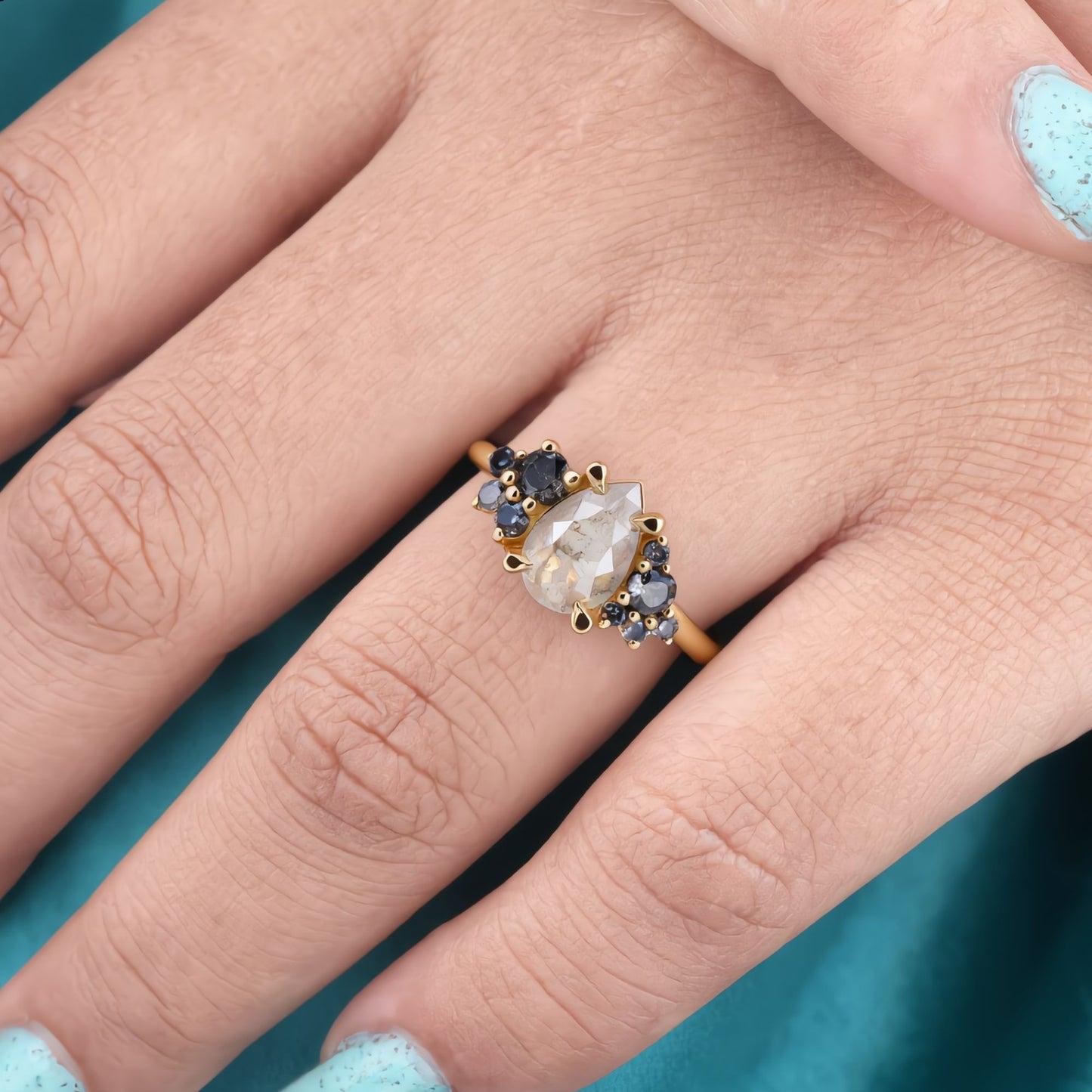 Pear Salt and Pepper | Diamond Ring Rose Gold | Statement Diamond Ring | Alternative Bridal RingUnique Engagement Ring